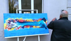 Manfred Dahmen bei der Erstellung der Werkreihe "DESIDERATA" in seinem "Amt für weiterbildende Fantasie" in Mülheim