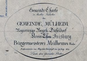 Gemeinde Mülheim, Regierungs Bezirk Düsseldorf, Kreis Essen (durchgestrichen) - später Kreis Duisburg - Legende einer Gemeinde Charte von 1822-1823 von Geometer Becker